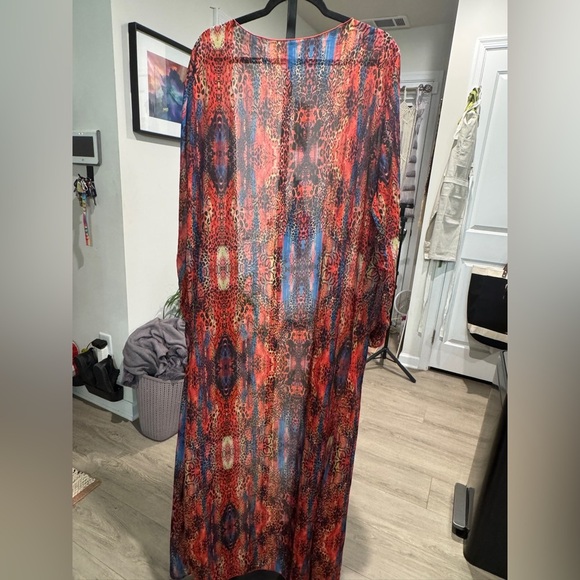 Matte Collection Women’s Colorful Animal Print Swim Coverup Duster, Sz Large - Picture 4 of 5